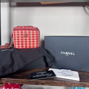 Authentic Chanel Raffia Mini Vanity Crossbody Checkered Bag
